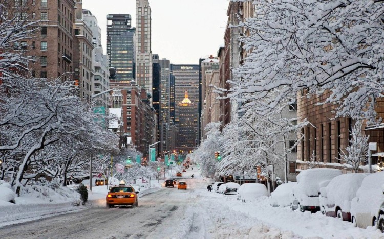 Snow covered street in New York City